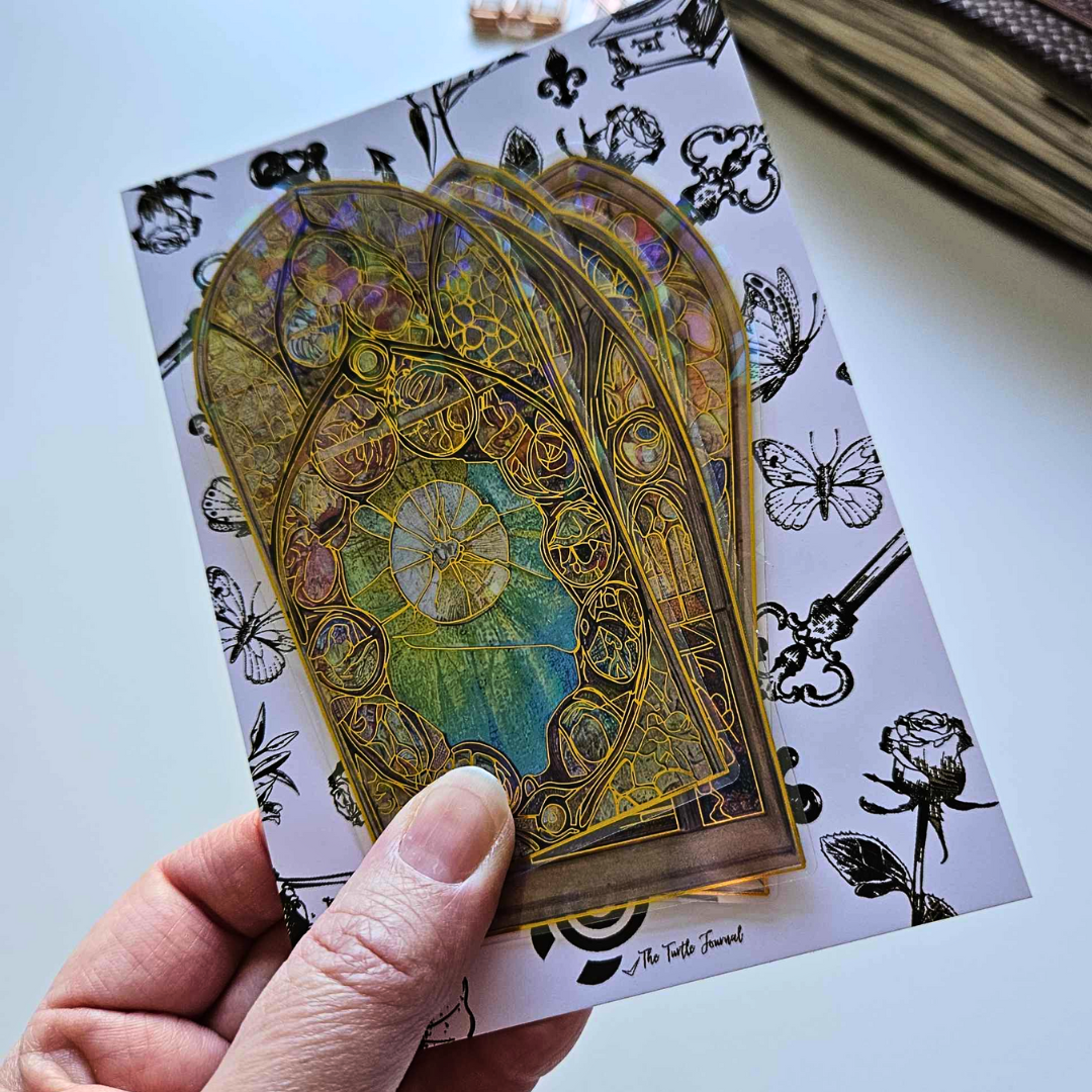 Stained Glass Window Sticker Set (5 piece)-Stained Glass Window Sticker Set (5 piece) - The Turtle Journal PET Durable Scrapbooking Journaling Supplies-Rachel The Turtle Journal
