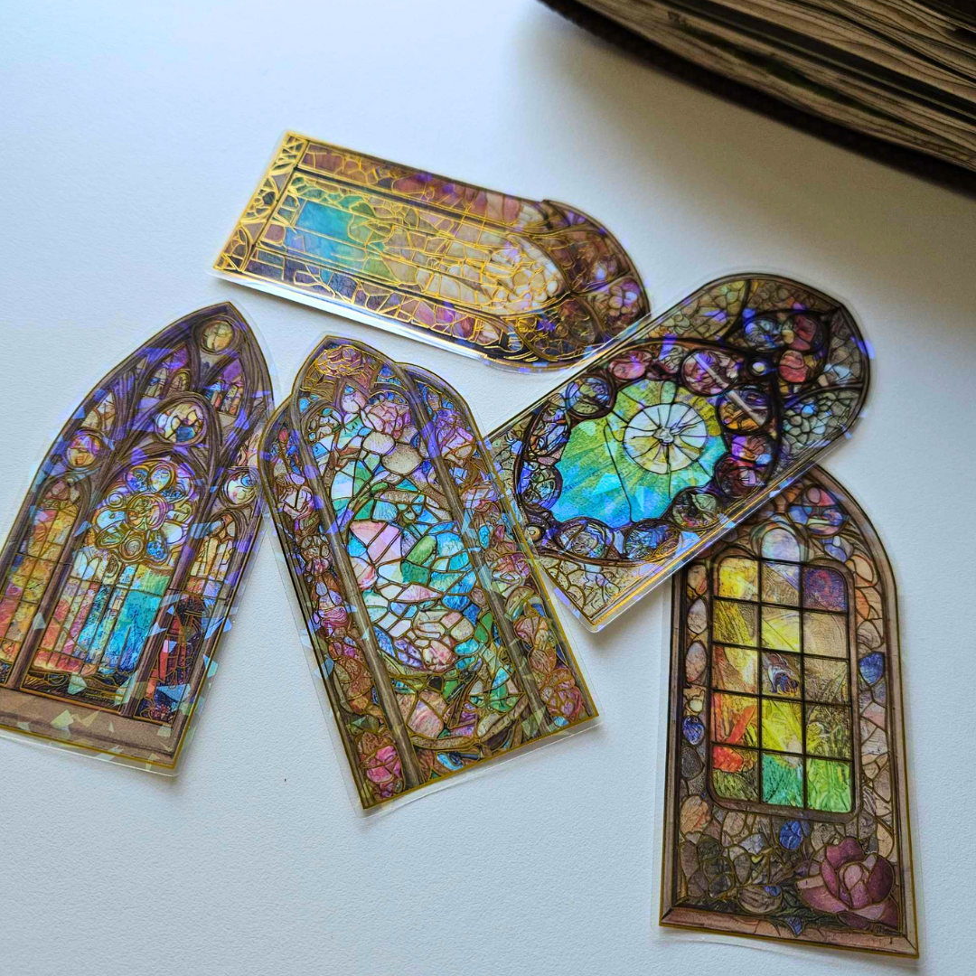 Stained Glass Window Sticker Set (5 piece)-Rainbow-Stained Glass Window Sticker Set (5 piece) - The Turtle Journal PET Durable Scrapbooking Journaling Supplies-Rachel The Turtle Journal