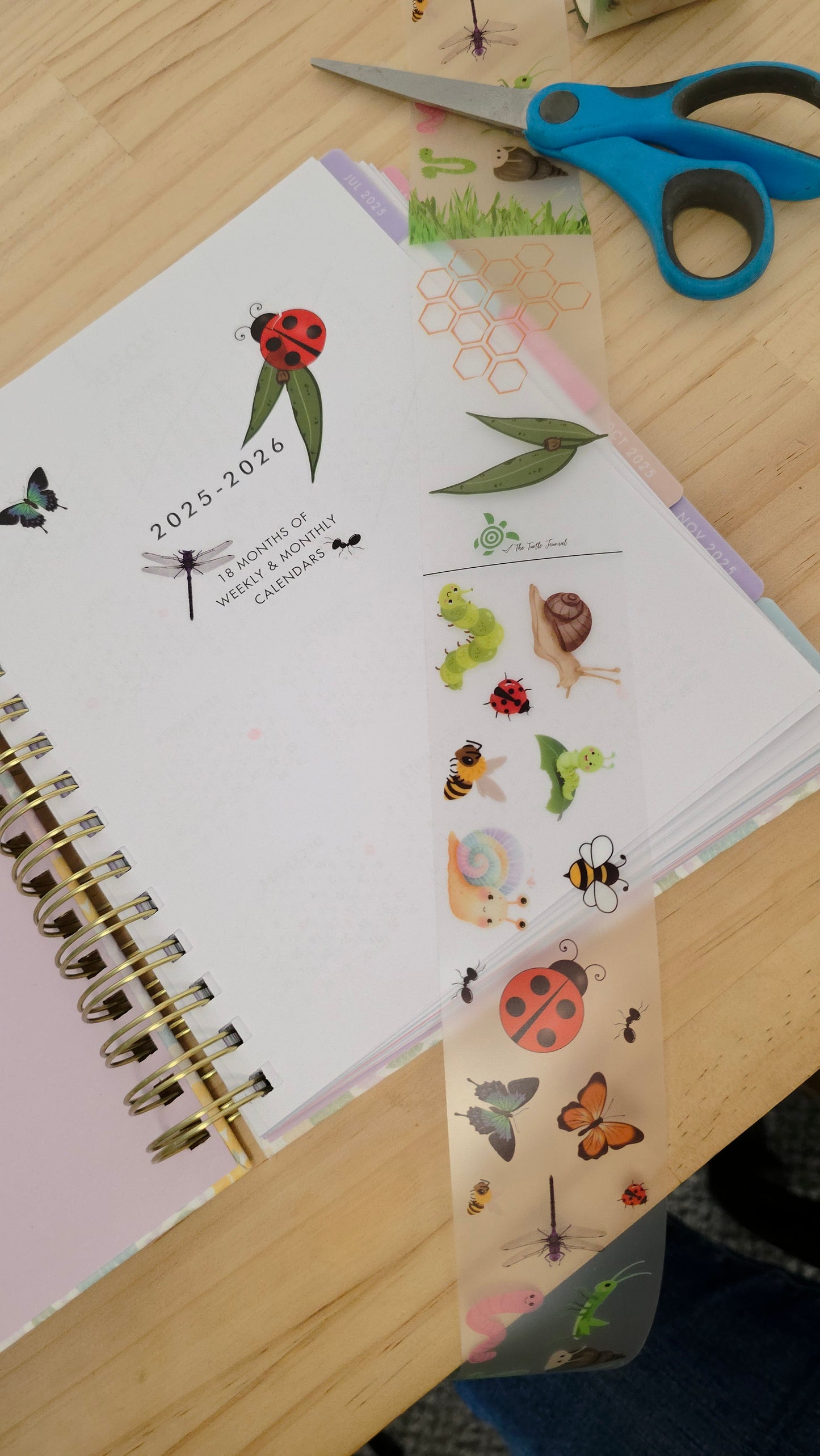 Garden Friends PET Matte Sticker Roll 5m - The Turtle Journal-Rachel The Turtle Journal