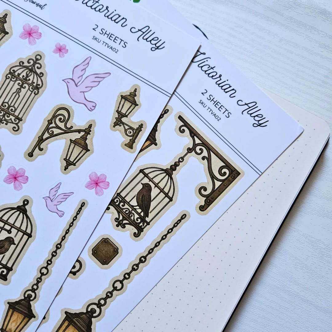 Victorian Alley Matte Sticker Set (2 x A5 Sheets) - The Turtle Journal-Victorian Alley Matte Sticker Set (2 x A5 Sheets) - The Turtle Journal Garden Nature Gnome Journaling-Rachel The Turtle Journal