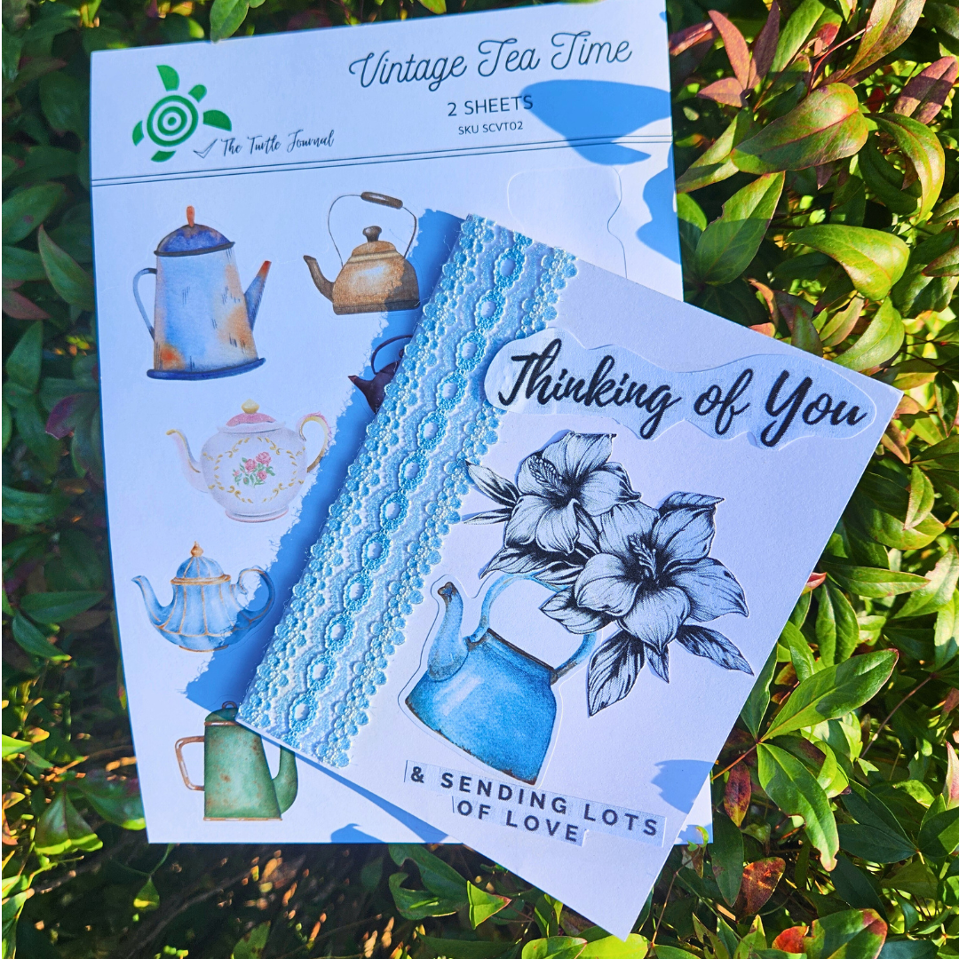 Vintage Tea Time Watercolour Matte Sticker Set (2 sheets) - The Turtle Journal-Vintage Tea Time Watercolour Matte Sticker Set (2 sheets) - The Turtle Journal Journaling Supplies-Rachel The Turtle Journal