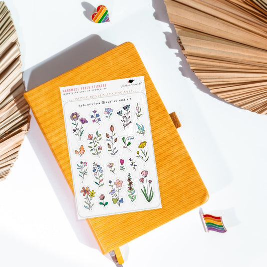 Wildflowers and Leaves v2 Sticker Sheet - Swallow Wind Art