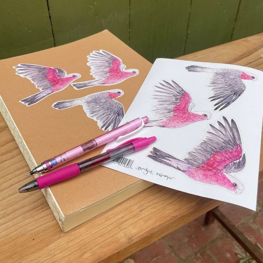 Galahs Australian Birds Sticker Sheet - Bridget Farmer