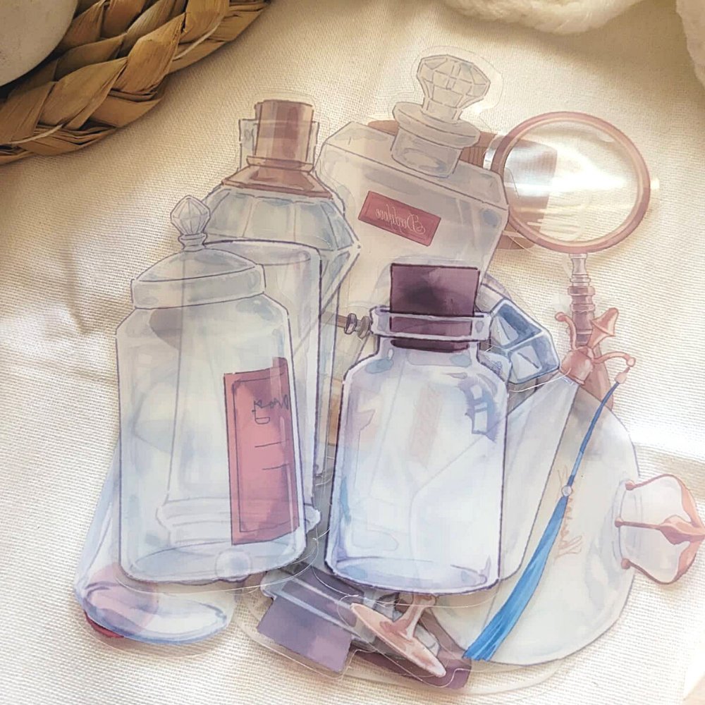 Transparent Bottle Stickers - 20 piece - Rachel The Turtle Journal - 1 Set - -
