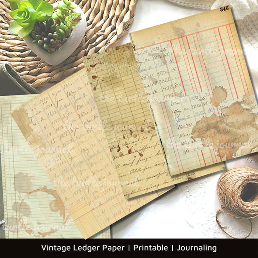 Printable Vintage Ledger Paper Pack - Papercraft Freebie! - Rachel The Turtle Journal