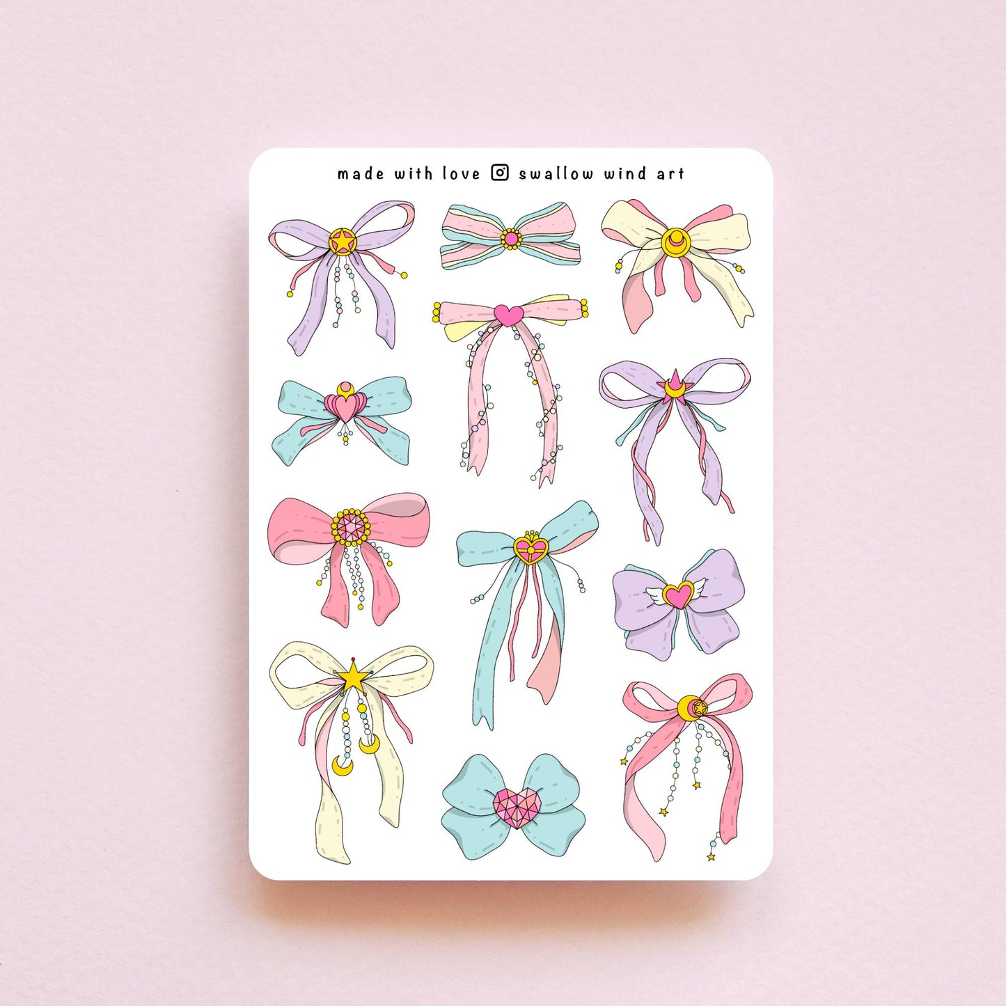 Coquette Ribbon Bows Sticker Sheet - Swallow Wind Art