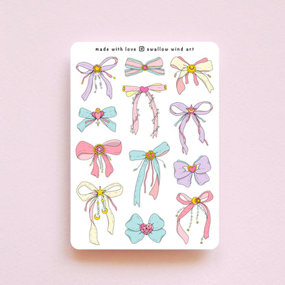 Coquette Ribbon Bows Sticker Sheet - Swallow Wind Art