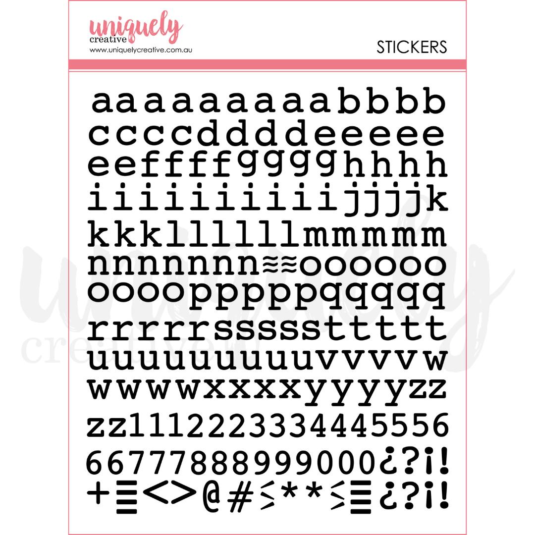 Puffy Black Alpha Stickers-Rachel The Turtle Journal