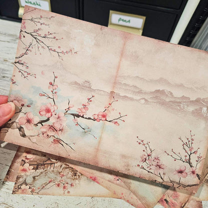 A5 Cherry Blossom Temple Patterned Papers (12 sheets)-A5 Cherry Blossom Temple Patterned Papers (12 sheets) - The Turtle Journal Japanese Stationery-Rachel The Turtle Journal