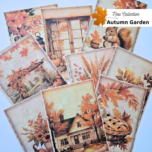 The Turtle Journal - Autumn Garden Collection - A6 Patterned Illustrated Scenes Paper Maple Pie Warm Browns Oranges Squirrel Scrapbooking Paper Crafting Cardmaking Pack Trees