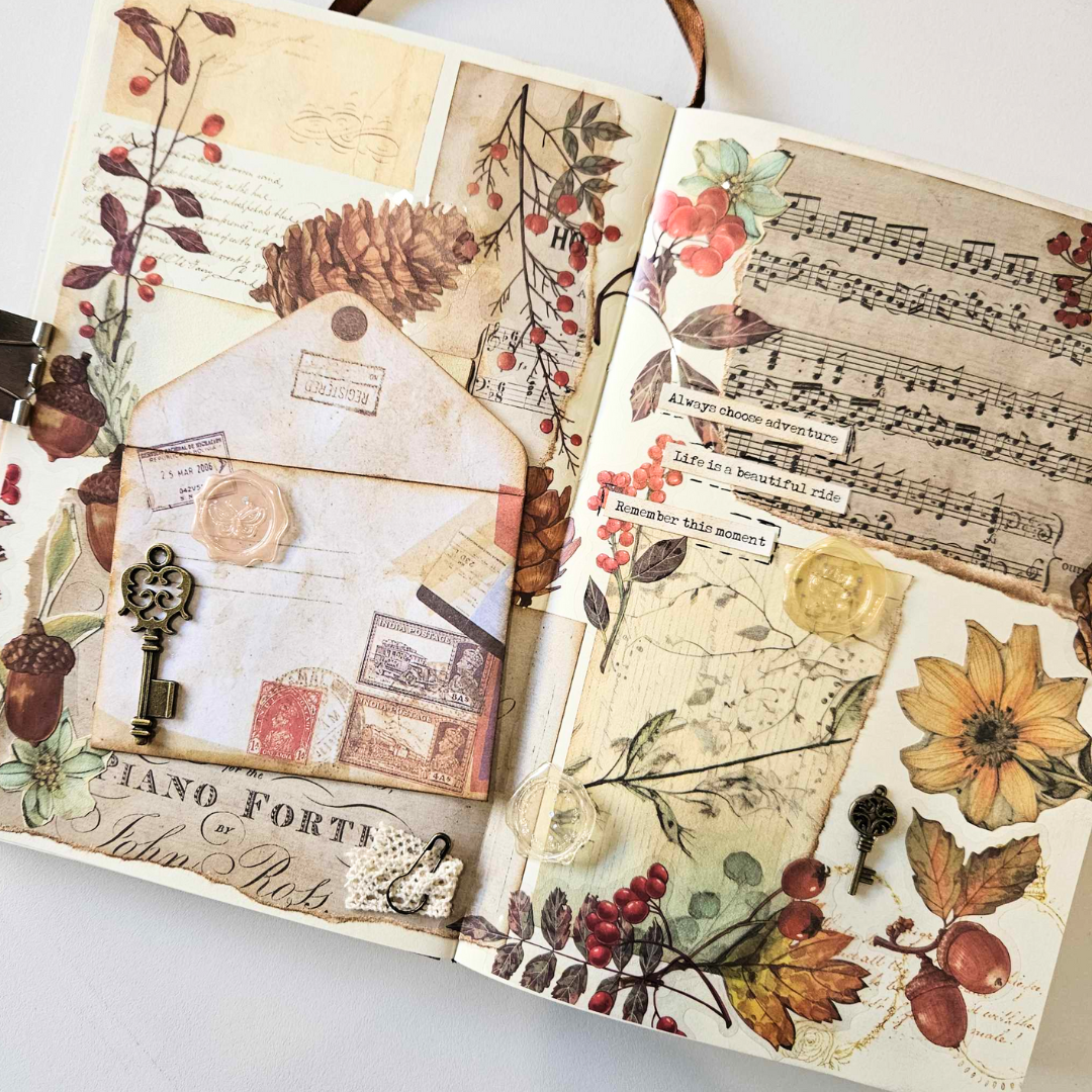 The Turtle Journal Journaling Accessories Embellishment Kit Bundle Resin Flowers Lace Ribbon Pins Crystals Antique Keys Adelaide to you Australia wide delivery