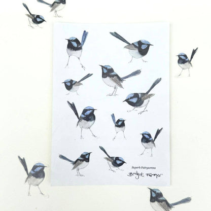 Fairywren Sticker Sheet (A6) - Bridget Farmer-Rachel The Turtle Journal