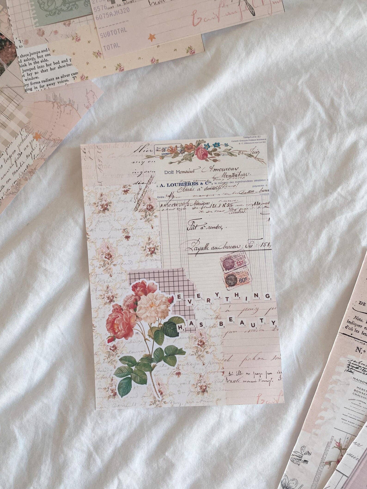 6 x A5 Ephemera Full Page Stickers - "Pretty Vintage Pink" - Chapteries
