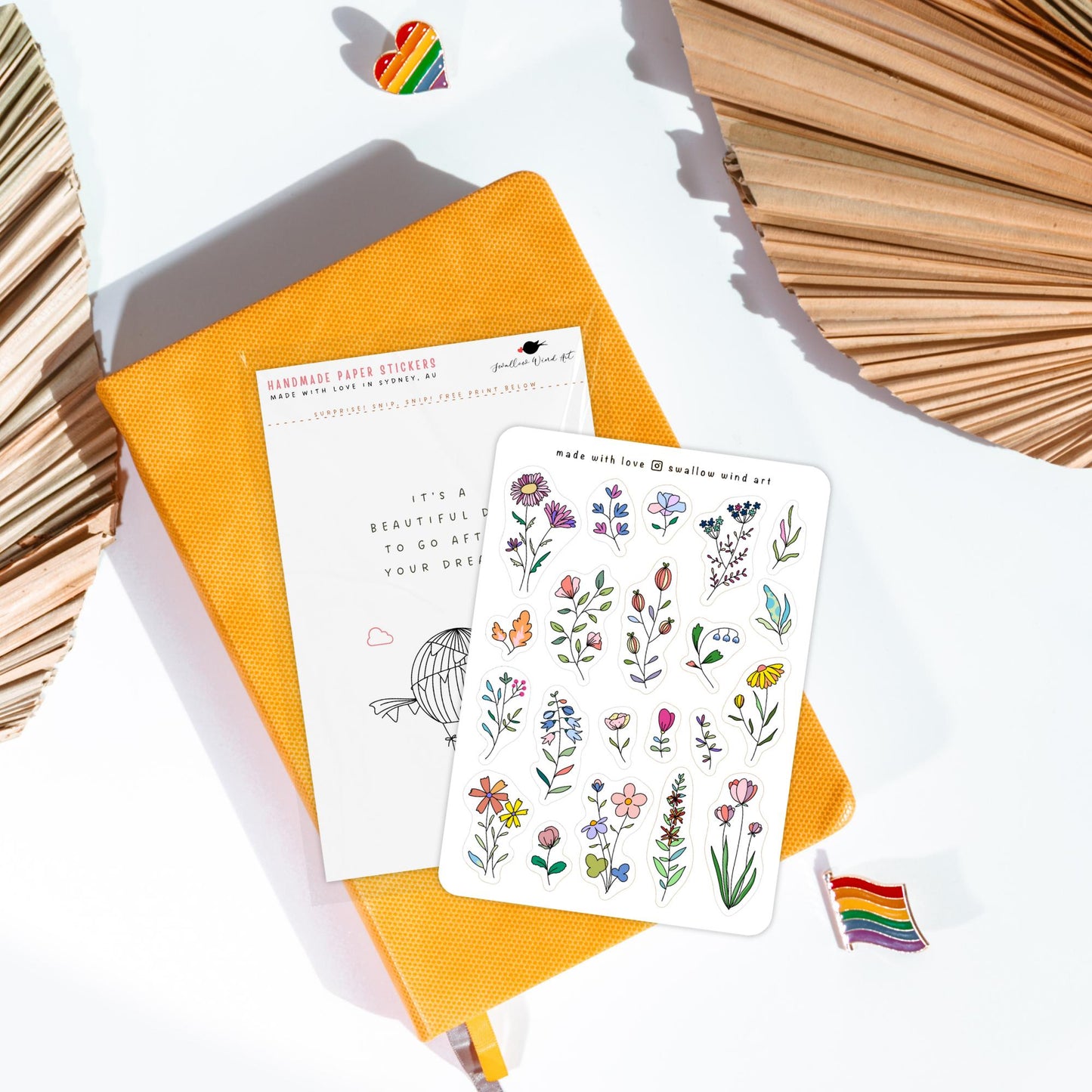 Wildflowers and Leaves v2 Sticker Sheet - Swallow Wind Art