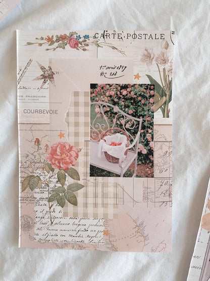 6 x A5 Ephemera Full Page Stickers - "Pretty Vintage Pink" - Chapteries