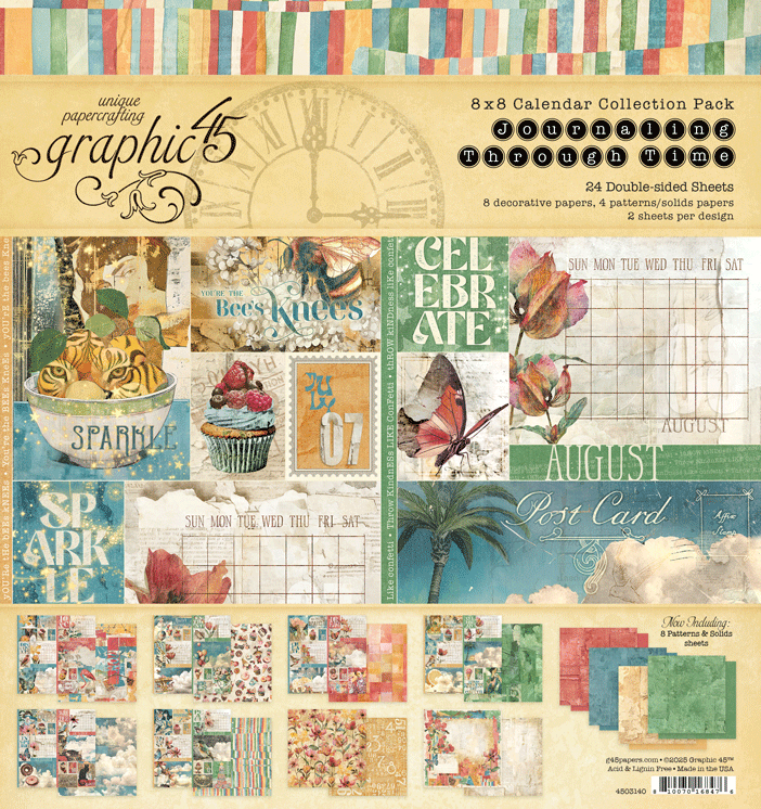 Journaling Through Time - 8×8 Patterned Paper Collection Pack - Graphic 45-Rachel The Turtle Journal