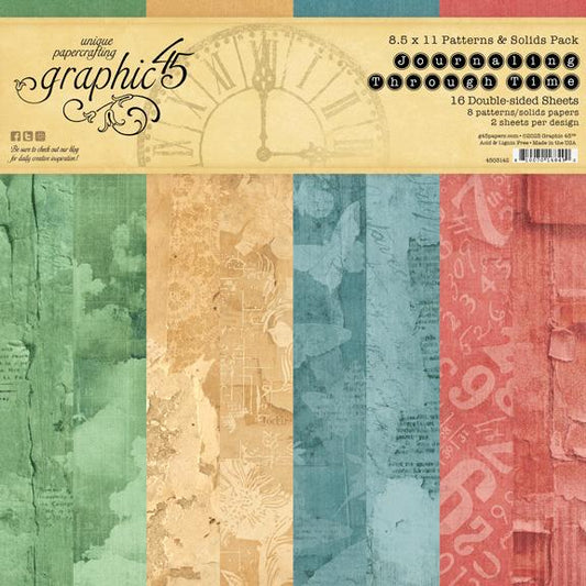 Journaling Through Time - 8.5″ x 11″ Patterns & Solids Paper Pack - Graphic 45-Rachel The Turtle Journal
