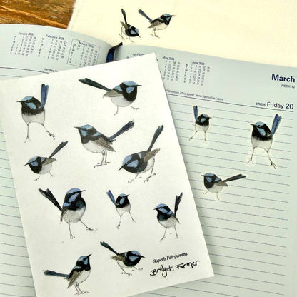 Fairywren Sticker Sheet (A6) - Bridget Farmer-Rachel The Turtle Journal