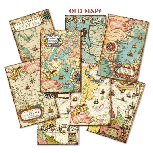 Old Maps - MINI Scrapbook Paper-Rachel The Turtle Journal