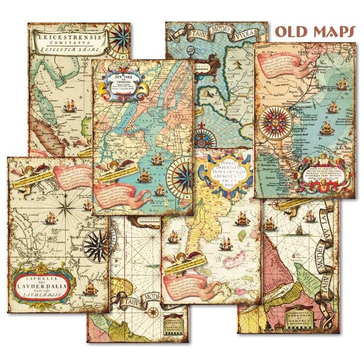 Old Maps - MINI Scrapbook Paper-Rachel The Turtle Journal