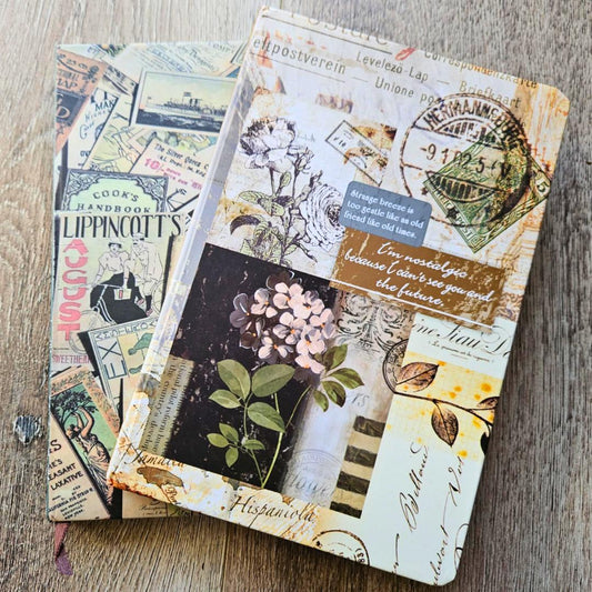 A5 Hardcover Junk Journal Collage Notebook (160 page)-A5 Hardcover Junk Journal Collage Notebook (192 page)-Rachel The Turtle Journal