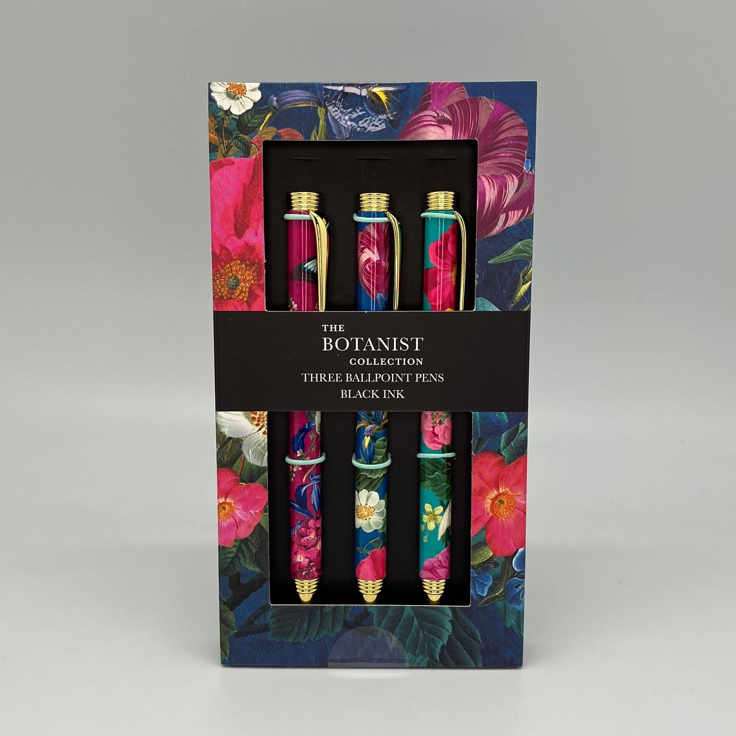 Gift Set 3 Pens Flowers Blue Pink Stationery - The Great British Card Company