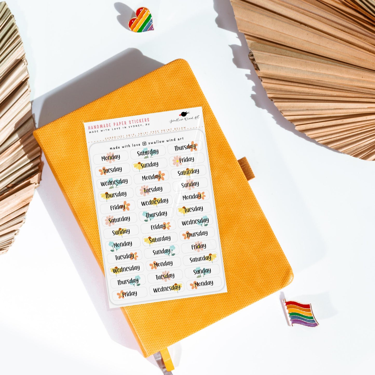 Functional Days of the Week Floral Sticker Sheet - Swallow Wind Art