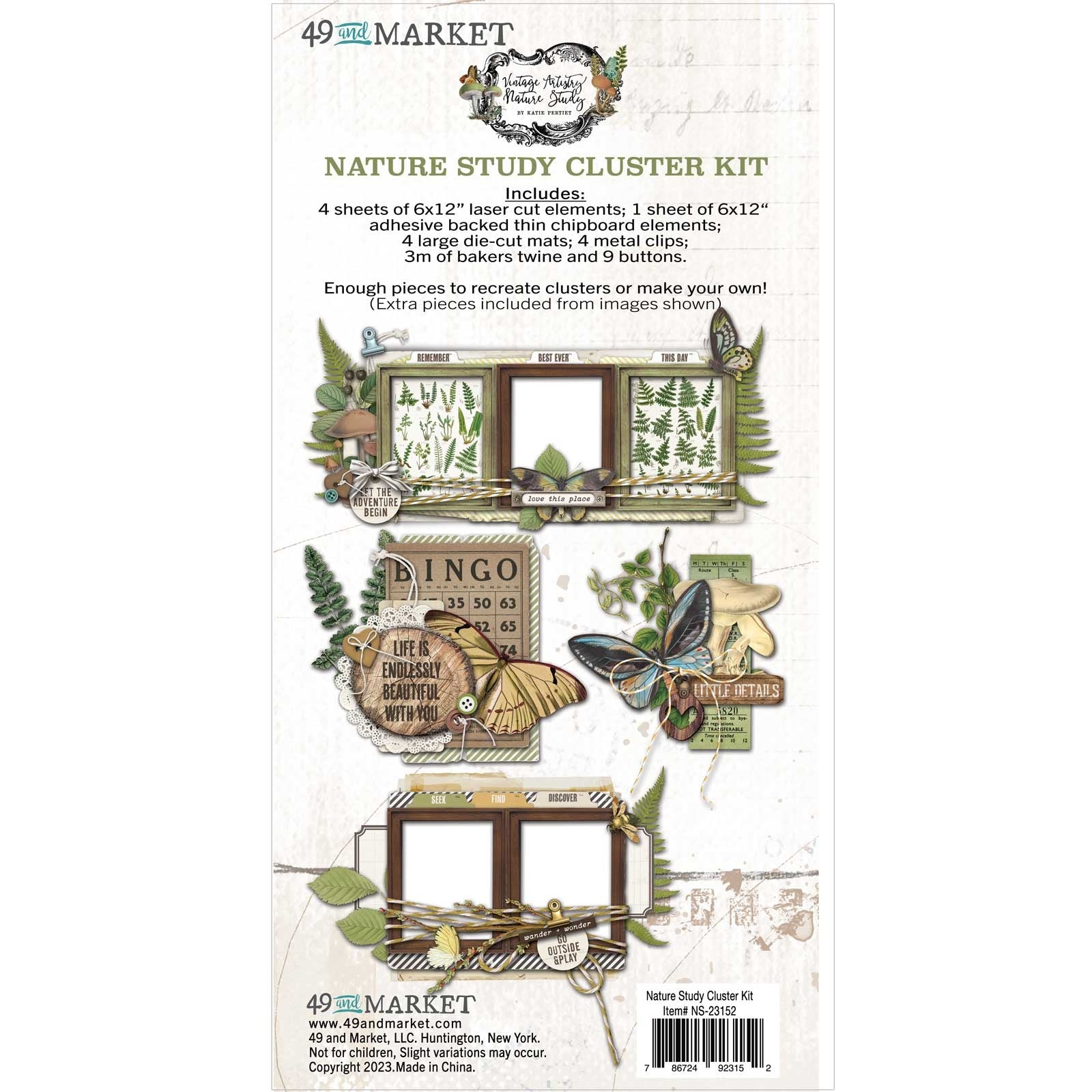 Nature Study Cluster Embellishment Kit - 49 and Market - Aussie Paper Crafting - The Turtle Journal - 3D Journaling Garden Nature Pieces Twine Cardstock Frames Mushrooms Bugs Clips Chunky - Adelaide Journaling Supplies