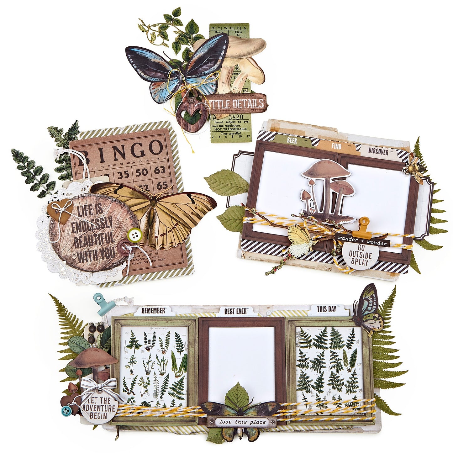 Nature Study Cluster Embellishment Kit - 49 and Market - Aussie Paper Crafting - The Turtle Journal - 3D Journaling Garden Nature Pieces Twine Cardstock Frames Mushrooms Bugs Clips Chunky - Adelaide Journaling Supplies