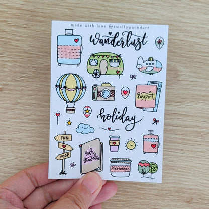 Holiday Wanderlust Travel Notebook Sticker Sheet - Swallow Wind Art