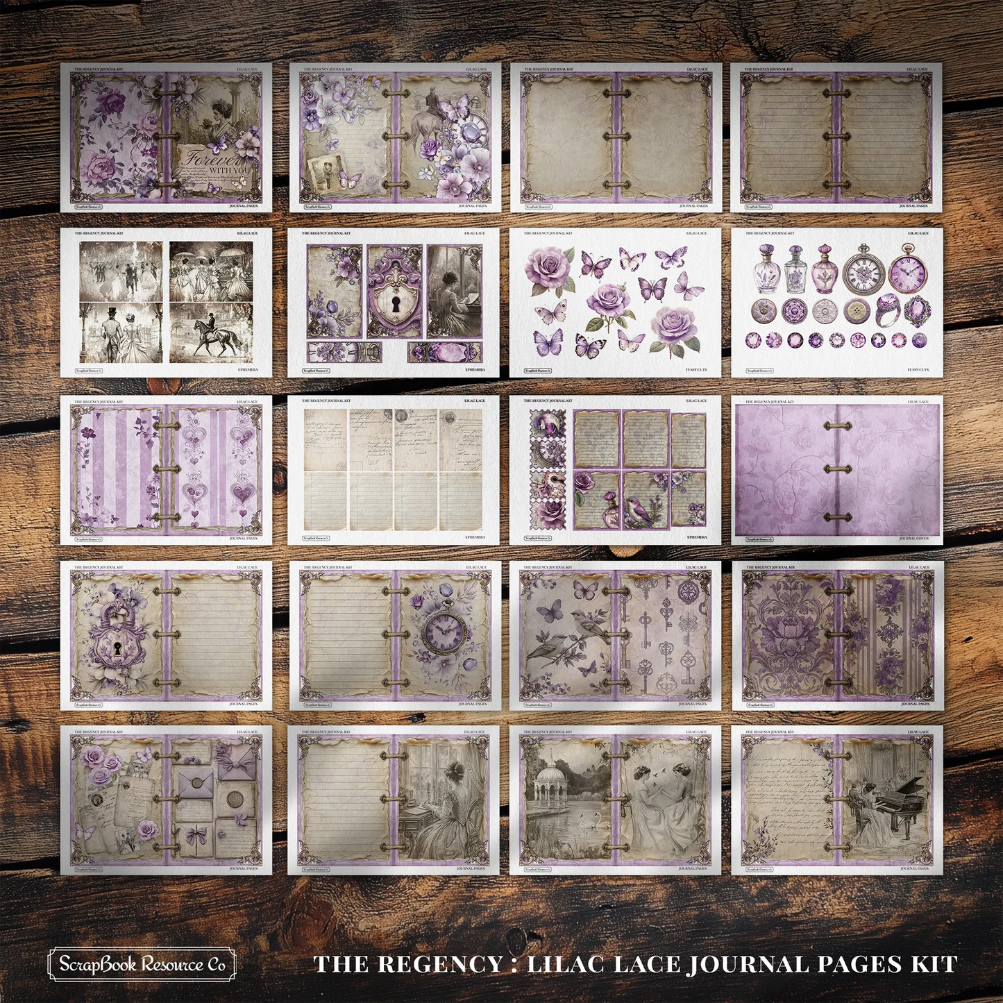 "The Regency Lilac Lace" Junk Journal Kit - Scrapbook Resource Co (Make 30 Pages+)