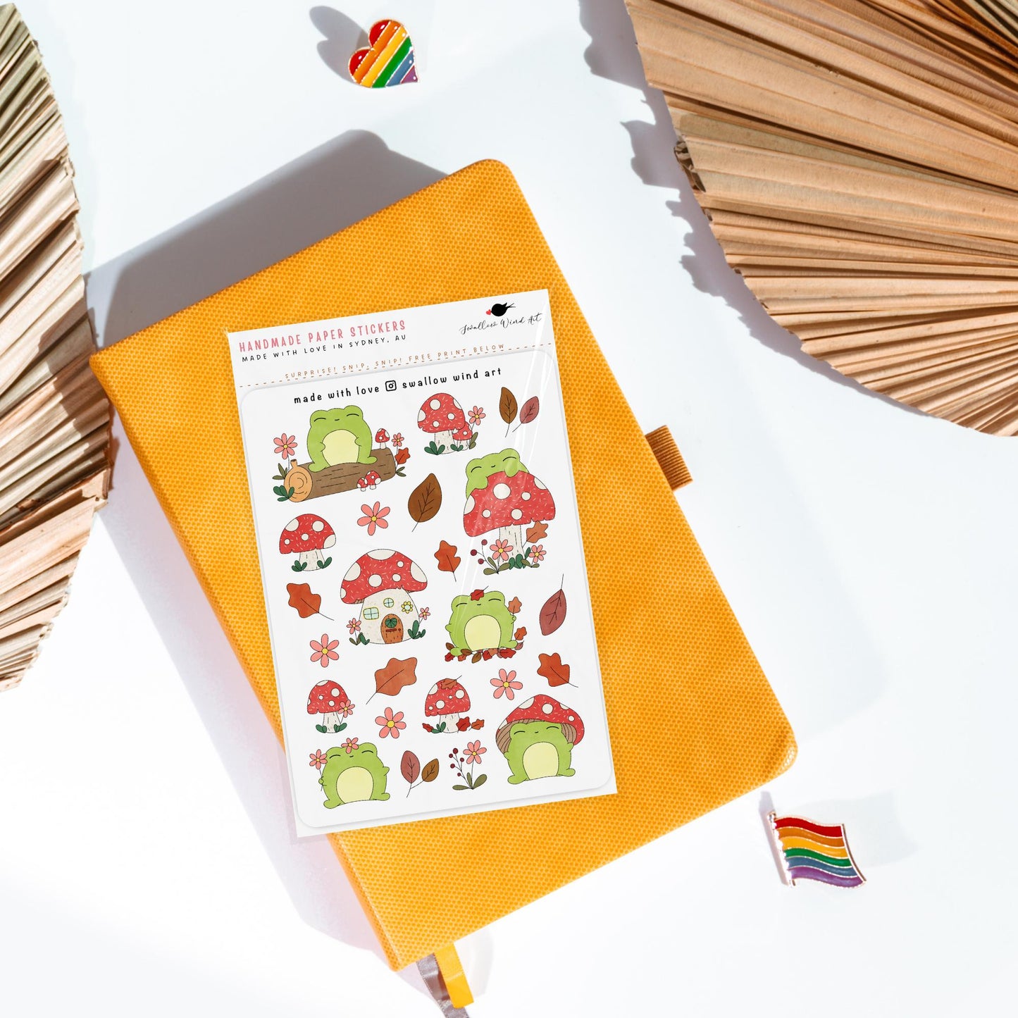 Autumn Leaves and Froggy Sticker Sheet - Swallow Wind Art