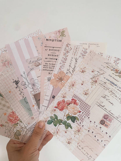 6 x A5 Ephemera Full Page Stickers - "Pretty Vintage Pink" - Chapteries