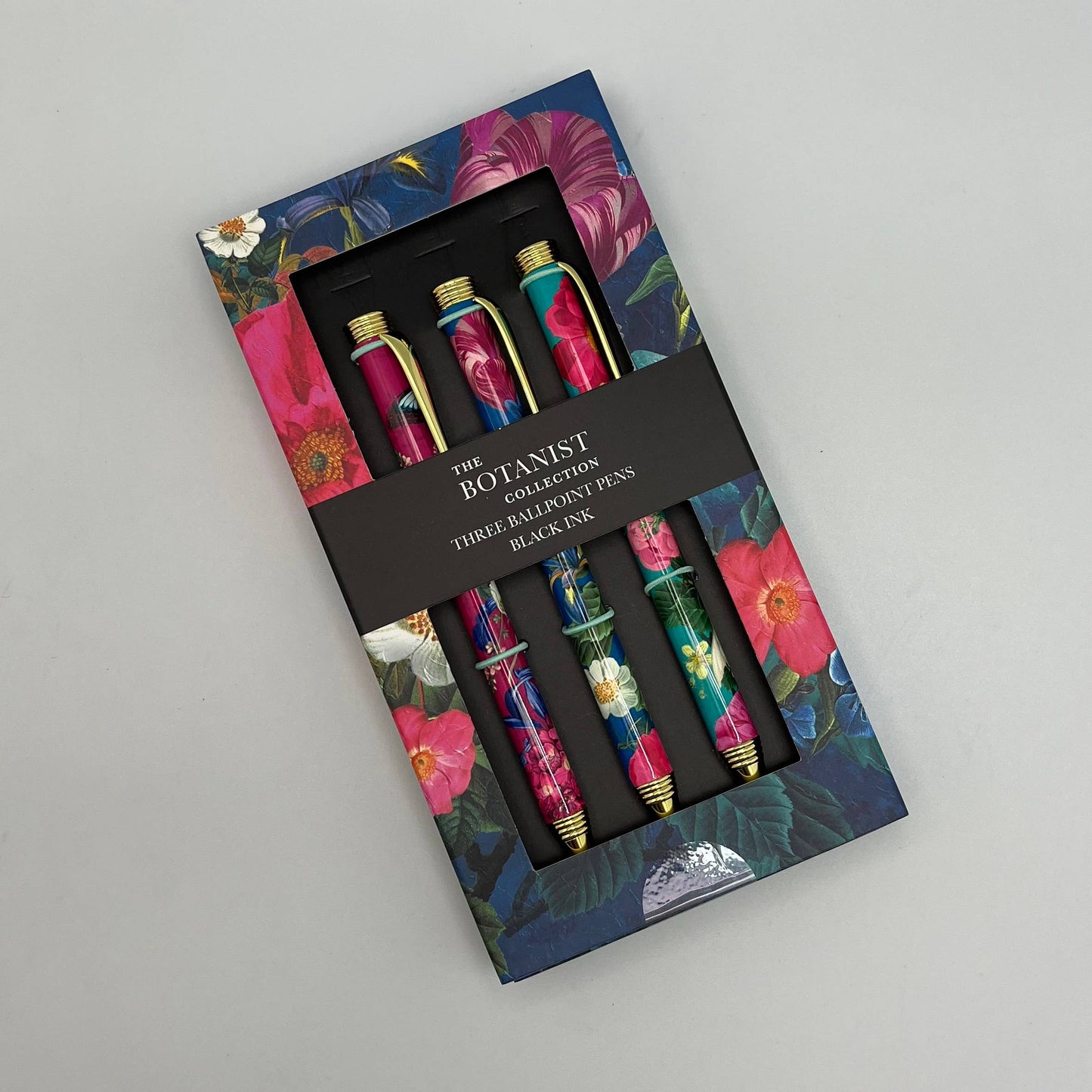 Gift Set 3 Pens Flowers Blue Pink Stationery - The Great British Card Company