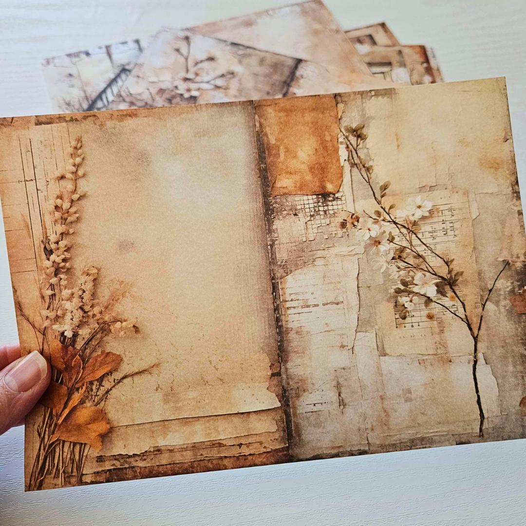 A5 Shabby Chic Pattered Paper Pack (8 sheets)-A5 Shabby Chic Pattered Paper Pack (8 sheets) - The Turtle Journal-Rachel The Turtle Journal