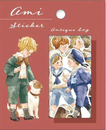 Ami Antique Boy and Girl Stickers - Mind Wave From Japan-Antique Boy - 40 pieces-Ami Antique Boy and Girl Stickers - Mind Wave From Japan - The Turtle Journal-Rachel The Turtle Journal