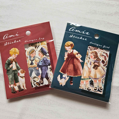 Ami Antique Boy and Girl Stickers - Mind Wave From Japan-Ami Antique Boy and Girl Stickers - Mind Wave From Japan - The Turtle Journal-Rachel The Turtle Journal