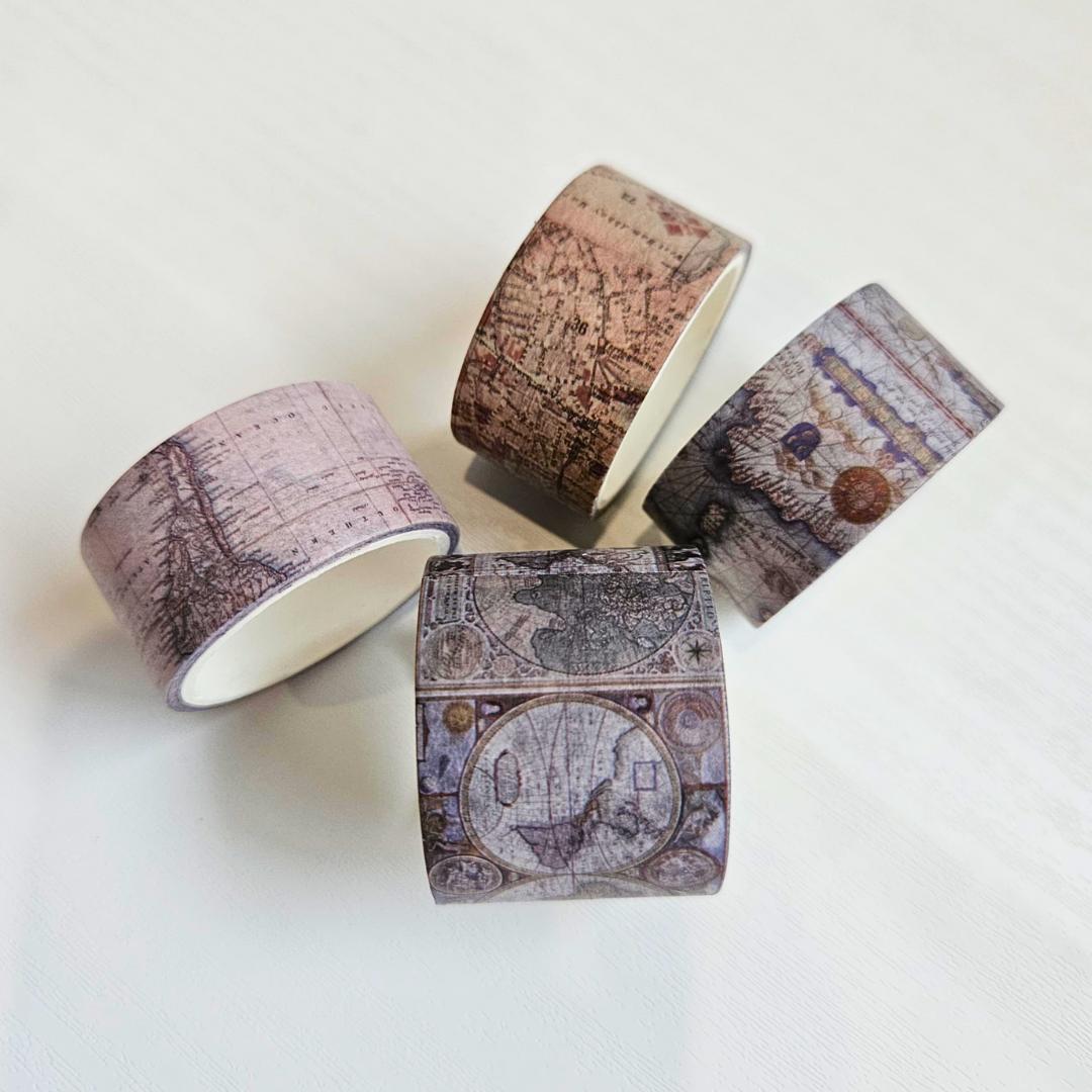 Around The World Washi Tape Set (4 rolls)-Around The World Washi Tape Set (4 rolls) TN Traveller Journal Vintage World Globe-Rachel The Turtle Journal