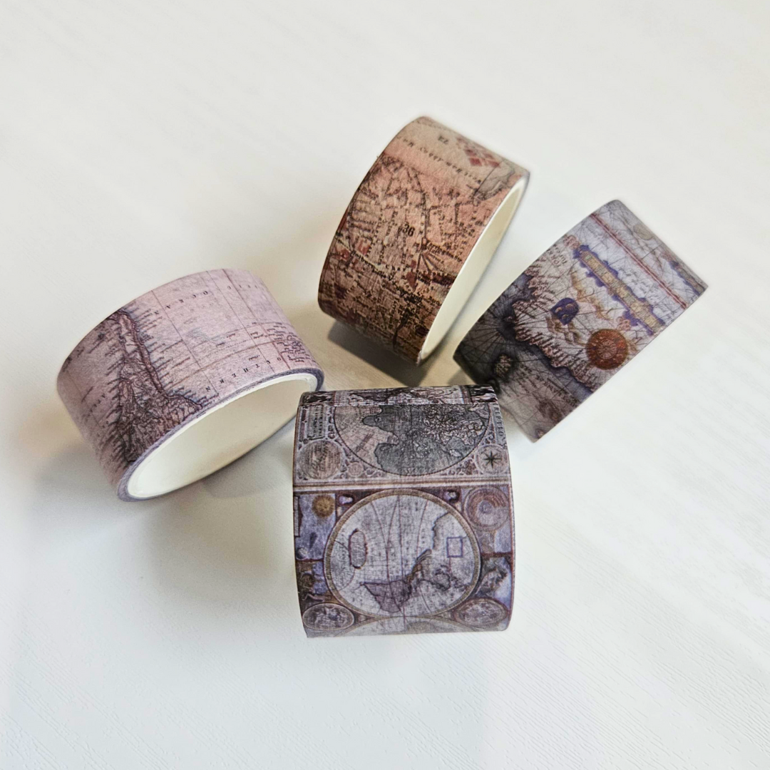 Around The World Washi Tape Set (4 rolls)-Around The World Washi Tape Set (4 rolls) TN Traveller Journal Vintage World Globe-Rachel The Turtle Journal