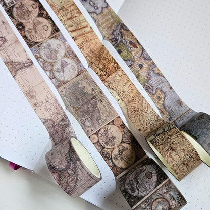 Around The World Washi Tape Set (4 rolls)-Around The World Washi Tape Set (4 rolls) TN Traveller Journal Vintage World Globe-Rachel The Turtle Journal