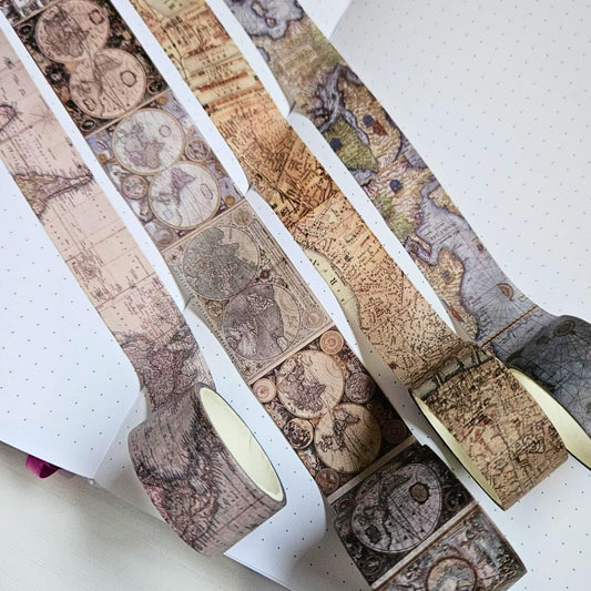 Around The World Washi Tape Set (4 rolls)-Around The World Washi Tape Set (4 rolls) TN Traveller Journal Vintage World Globe-Rachel The Turtle Journal