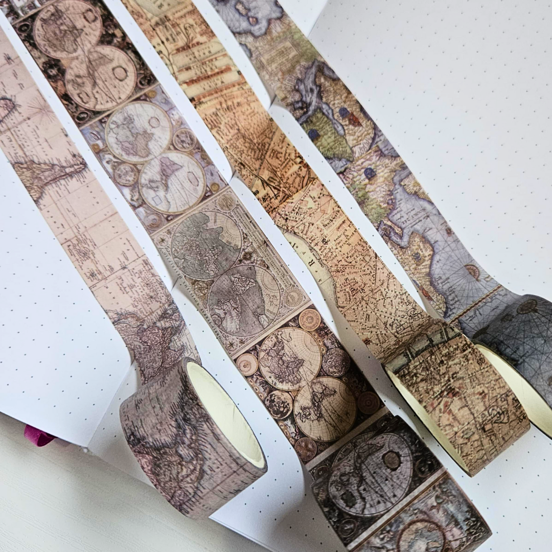 Around The World Washi Tape Set (4 rolls)-Around The World Washi Tape Set (4 rolls) TN Traveller Journal Vintage World Globe-Rachel The Turtle Journal