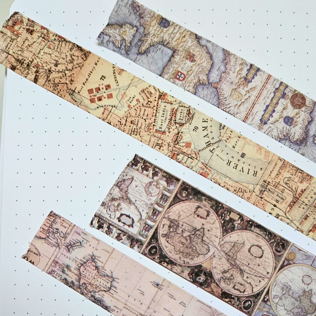 Around The World Washi Tape Set (4 rolls)-Around The World Washi Tape Set (4 rolls) TN Traveller Journal Vintage World Globe-Rachel The Turtle Journal
