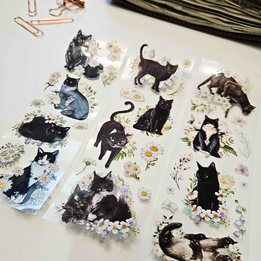 Black Cats PET Sticker Strip (3 sheets)