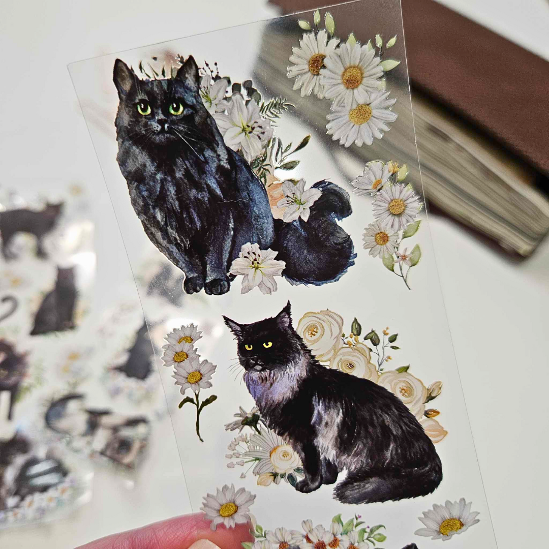 Black Cats PET Sticker Strip (3 sheets)