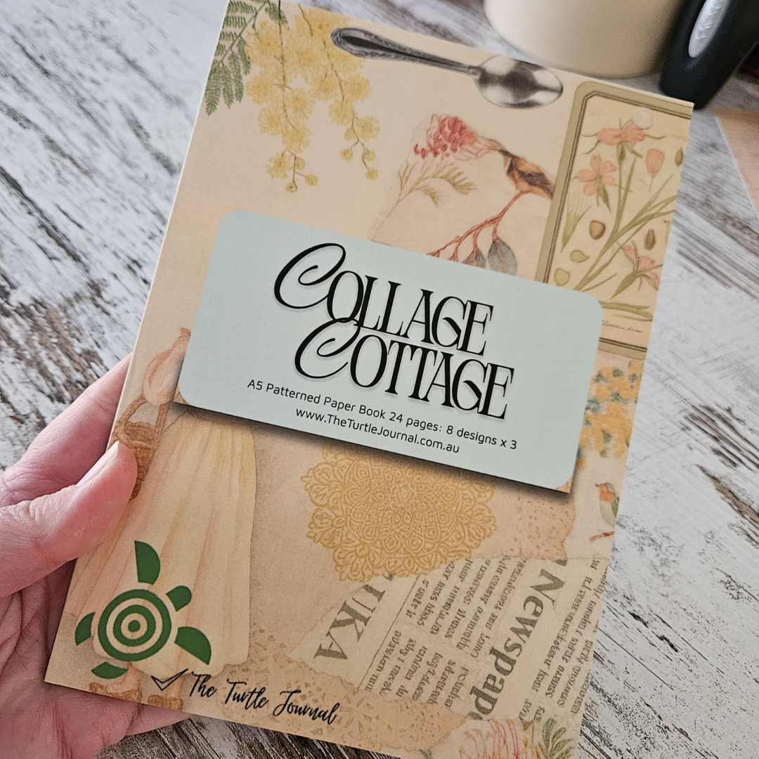 A5 Collage Cottage Patterned Paper/Cardstock Booklet-Rachel The Turtle Journal