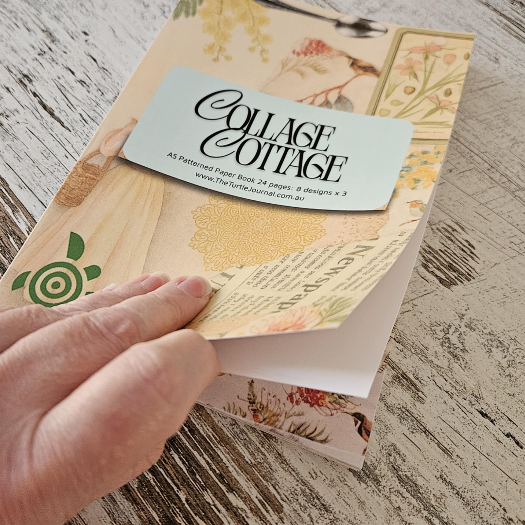 A5 Collage Cottage Patterned Paper/Cardstock Booklet-Rachel The Turtle Journal
