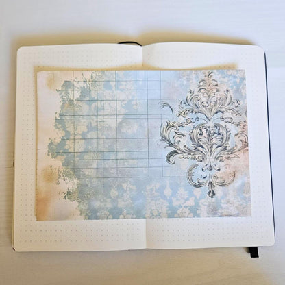 A5 French Blue Patterned Paper Pack (8 sheets)-A5 French Blue Patterned Paper Pack (8 sheets) - The Turtle Journal Vintage Inspired Journaling-Rachel The Turtle Journal