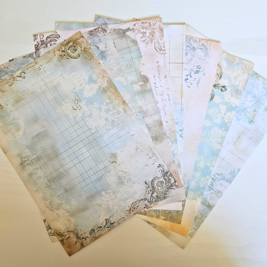 A5 French Blue Patterned Paper Pack (8 sheets)