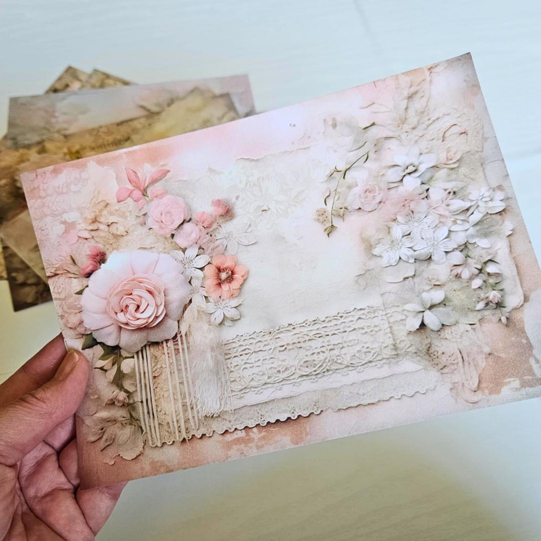 A5 Petaled Pearls Patterned Paper Pack (8 sheets)-A5 Petaled Pearls Patterned Paper Pack (8 sheets) - The Turtle Journal Vintage Inspired Journaling-Rachel The Turtle Journal